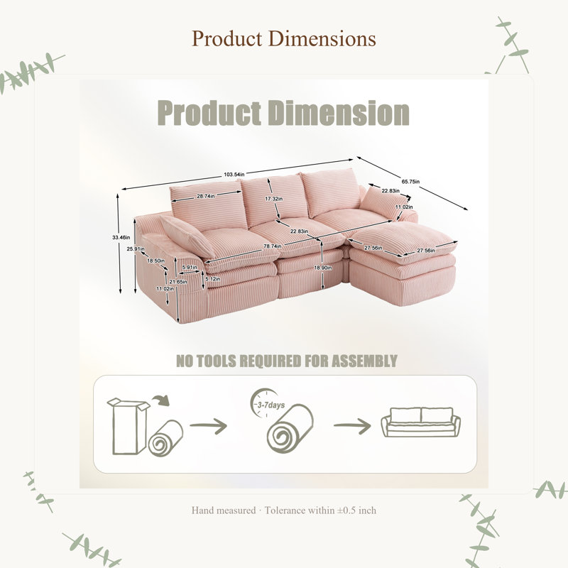 Canapé modulaire en L avec coussins de siège amovibles en nuage, repose-pieds mobile et configuration réglable pour un confort ultime et une flexibilité d'espace.