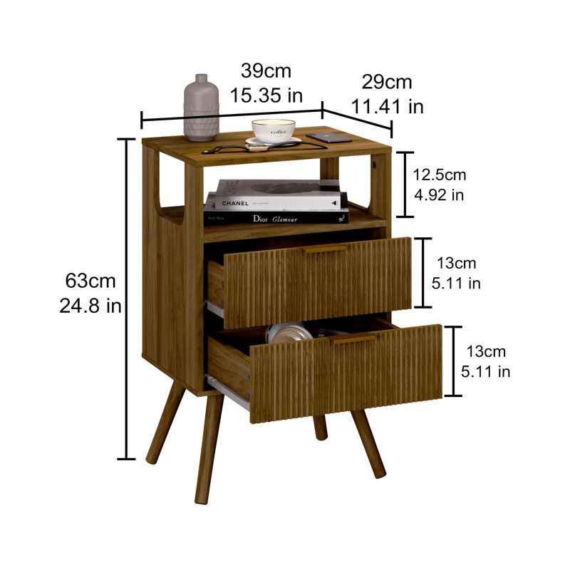 39cm W Manufactured Wood Bedside Table