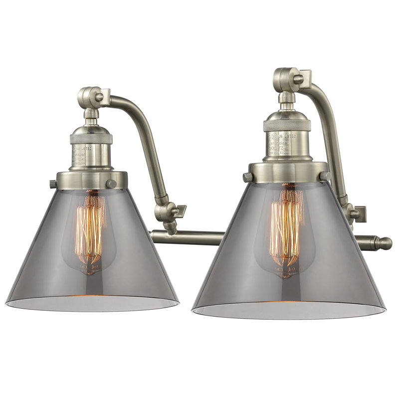 Éclairage pour meuble-lavabo 2 lumières cône Bonomo, Nickel satiné brossé, Ampoule DEL rétro à intensité réglable de 3 W