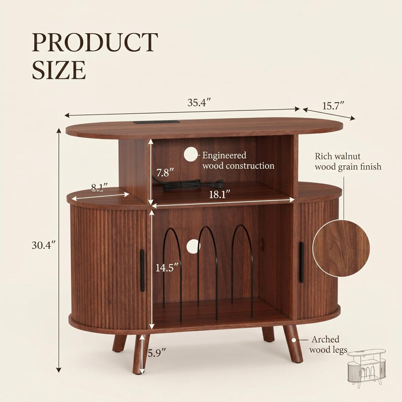 Support pour tourne-disque 35 po Mid-Century