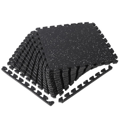 Plancher de gymnastique à emboîtement en caoutchouc de 0,75 po d'épaisseur, 35 pieds carrés, tapis en mousse EVA haute densité pour 12 gymnases à domicile, plancher d'entraînement antidérapant et imperméable, 21 po x 21 po, noir et blanc