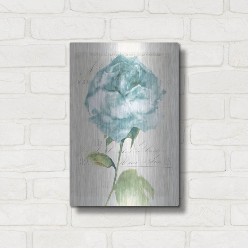 Art mural luxueux en métal «Antique Floral 2 Blue Vintage» par Wild Apple, 12 po x 16 po