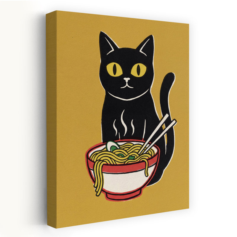 «Black Cat Ramen», art mural contemporain, H 36 po x l 24 po