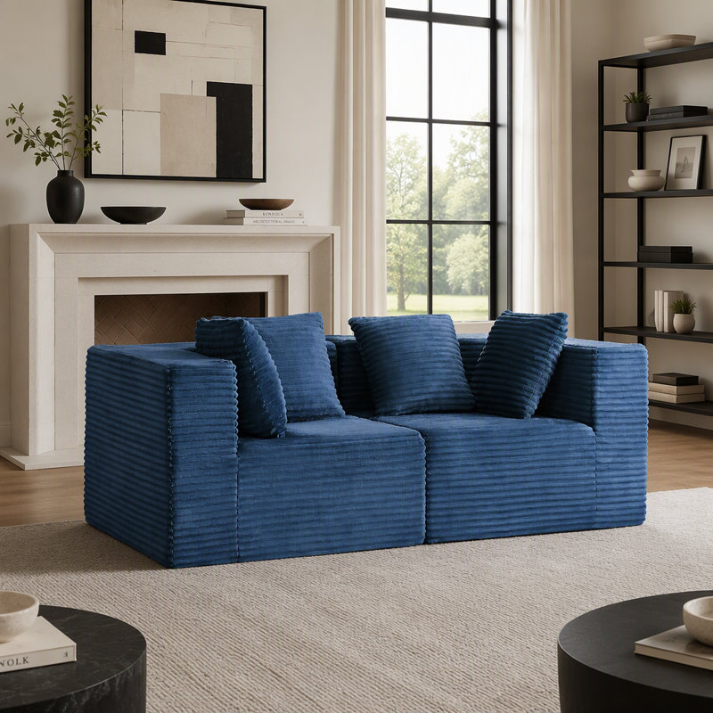 Canapé modulaire Boneless Cloud avec tissu velours côtelé sans assemblage, L 74,8 po, Velours côtelé bleu, Bleu