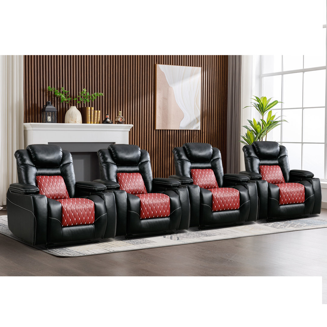 36.1'' Wide Modern and Overstuffed Breathable Leather Dual Motor Power Home Theater Seat with Adjustable Headrest, Cup Holder and USB Port (Set of 4) Latitude Run® Body 