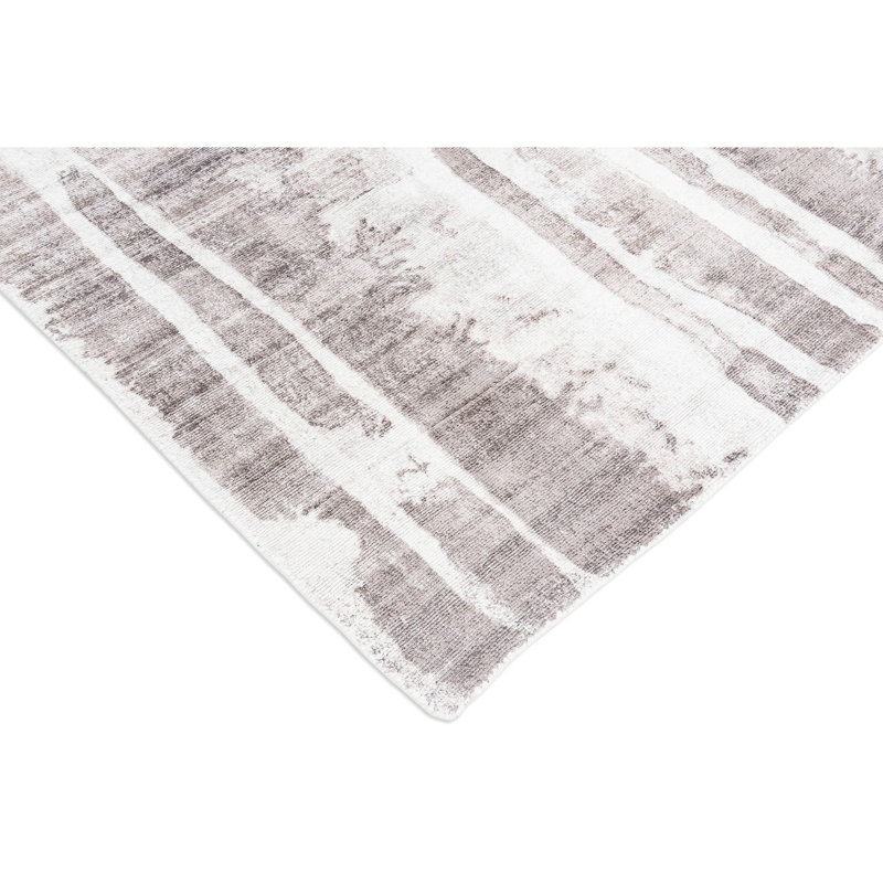 Tapis rectangulaire en viscose noué à la main beige / blanc, Rectangle 8 pi x 10 pi