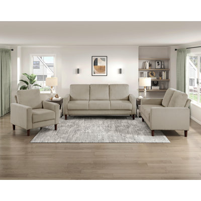 Ensemble de canapé moderne et moderne 3 pièces Canapé confortable Causeuse en velours côtelé taupe Mobilier de salon en bois massif