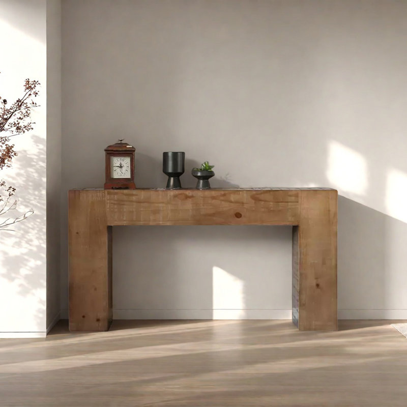Retro Minimalist Art Solid Wood Console Table, 31.5" H x 63" W x 11.8" D, Natural Wood