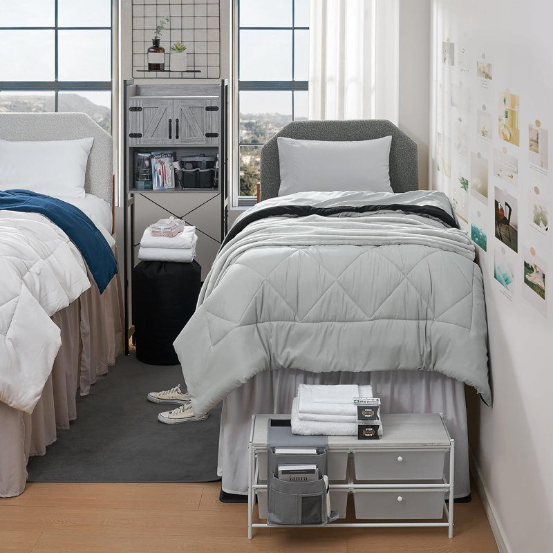 44 Piece College Dorm Bedding And Essentials Package, Black/Gray