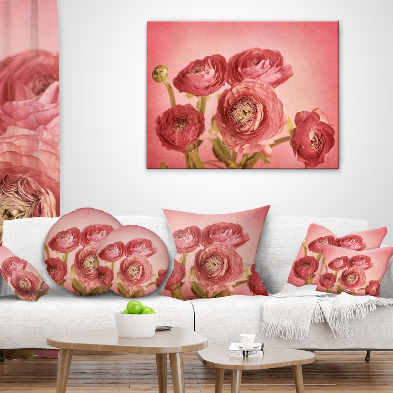 Bouquet de fleurs de renoncule sur fond rose - imprimé floral