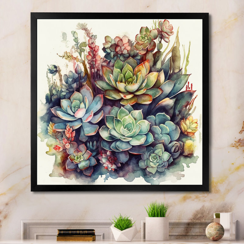 «Ryon Green Red Cactus Scenery III», reproduction sur toile, H 16 po x l 16 po, Cadre photo noir
