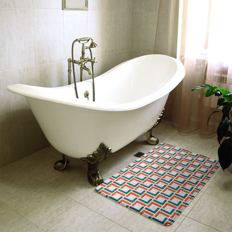 Tapis pour salle de bain Baltimore, l 17 po x L 24 po, White/Orange/Aqua