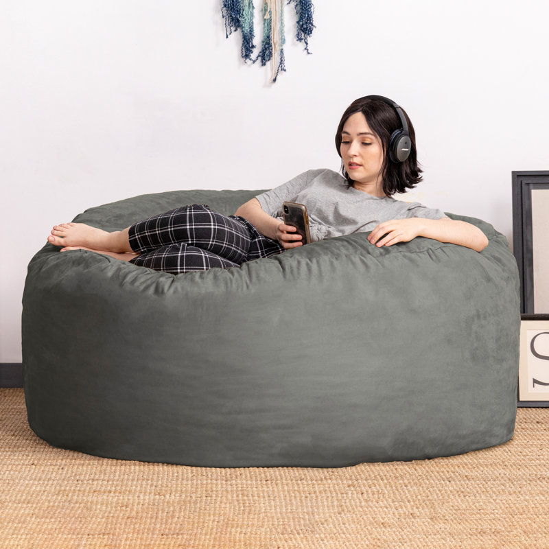 Saxx 5 Foot Large Bean Bag Chair w/ Removable Cover, Charcoal Microsuede 