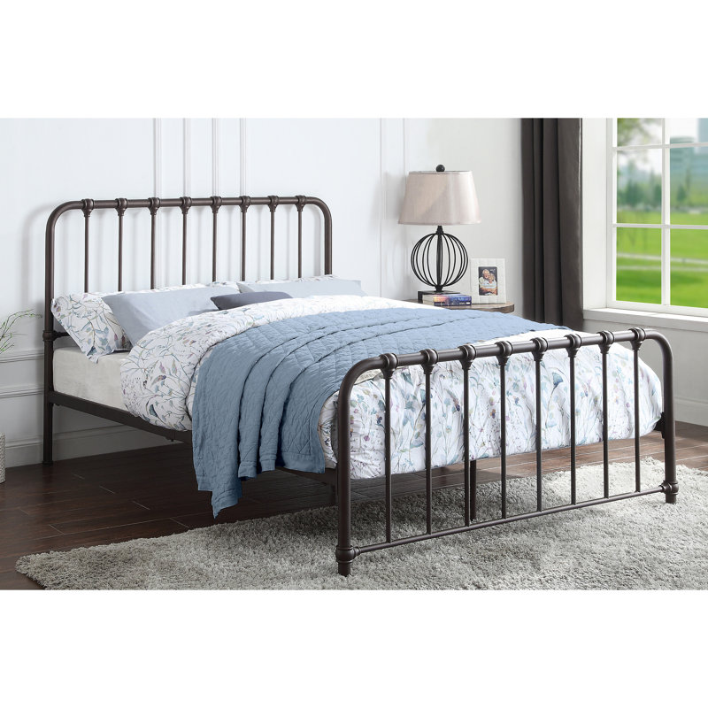 Grand lit plateforme en métal foncé bronze Regalness, sommier non obligatoire, article de chambre à coucher, obligatoire