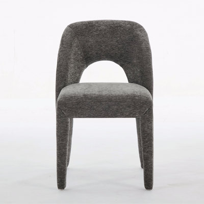 Set Of 2 Dining Chairs, Chenille Dining Chair Features A Hollowed-Out Backrest Design Suitable For Restaurant Kitchens by Latitude Run