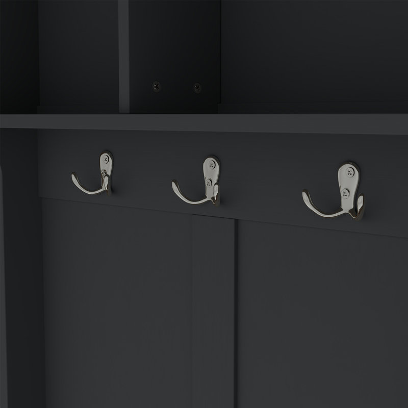 Modern Hallway Hall Tree with Metal Hooks and Storage Space, Multi Functional Entryway Coat Rack with Shoe Cubbies, Black