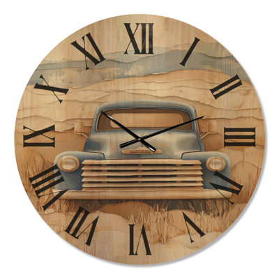 Vintage Blue Farm Truck I - Rustic Solid Wood Wall Clock