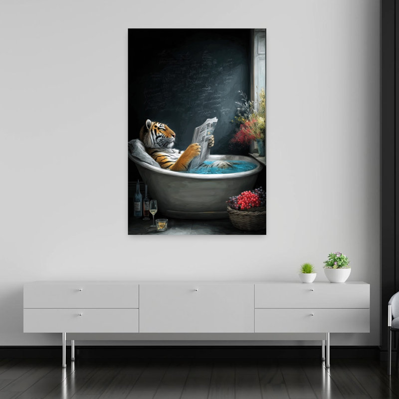 Tiger In Bathtube 2 by Justyna Jaszke - Wrapped Canvas Print, 152.4 cm H x 101.6 cm W