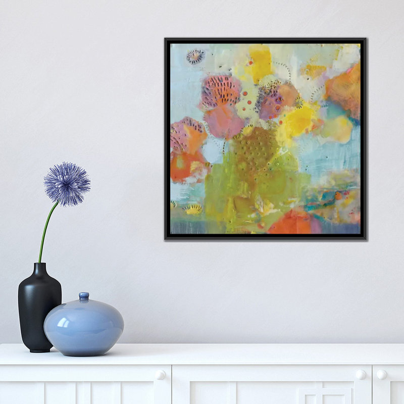 « floare i », reproduction sur toile, H 18 po x l 18 po x P 1,5 po, Toile avec cadre noir, Blanc