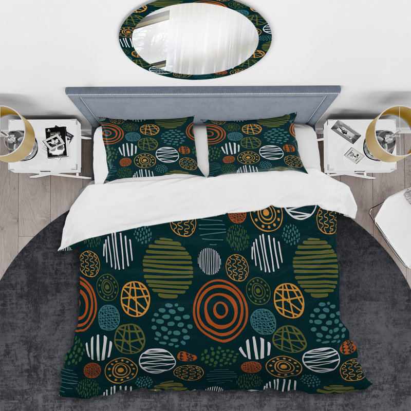 Motif de cercle vert - ensemble de housse de couette abstrait - polyester microfibre