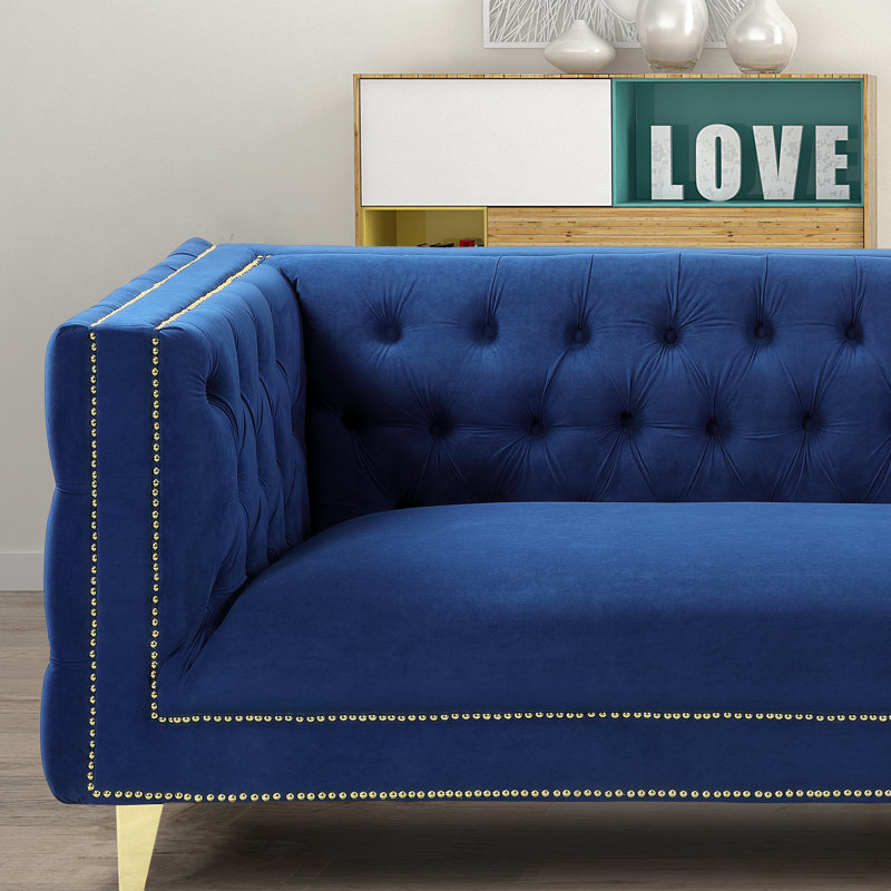 Arnav luxe Velvet Sofa, 86" Wide,  Solid Construction, Fully Assembled, Blue Velvet