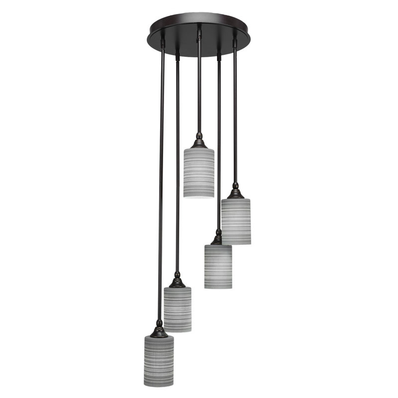 Luminaire suspendu suspendu en grappe à 5 lumières avec verre matriciel 4 po Shamar, H 11,75 po x l 14,25 po x P 14,25 po
