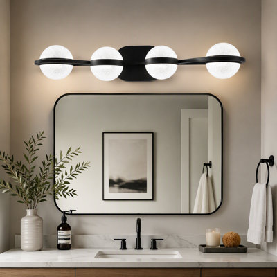 Luminaire de salle de bain minimaliste à DEL 30 po avec abat-jour en acrylique sable sable cristal, luminaire mural décoratif à 4 lumières, convenant au miroir de meuble-lavabo