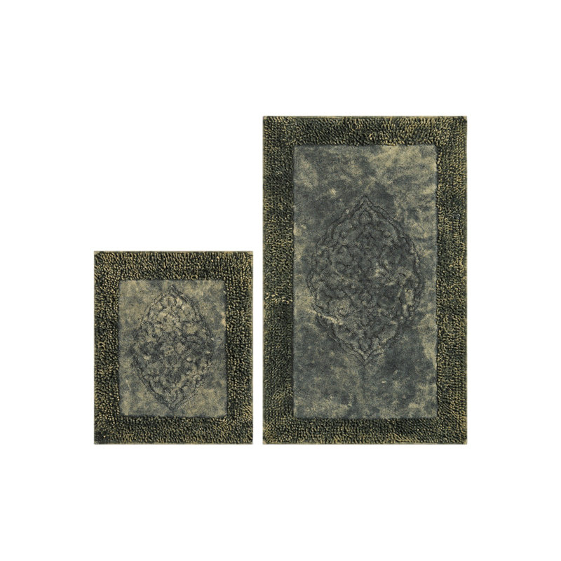 Alohilani Cotton Bathmat Set (2 Pieces), 19.7 x 23.6 inches & 23.6 x 39.4 inches | 100% Cotton, 5 mm Pile Height, Non-Slip Underside | Machine Washable for Easy Care, Soft and Absorbent, Perfect for Bathroom Décor