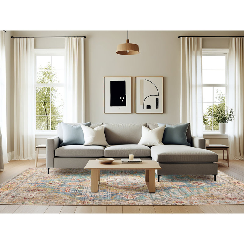 Tapis décoratif beige oriental Catherine, Rectangle 6 pi x 9 pi