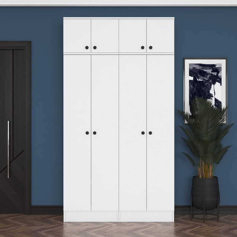 Portemanteau moderne avec portemanteau et plusieurs tablettes, blanc | Panneau de particules 100% mélamine de qualité E1, dimensions: 47,1 po x 89,1 po x 14,8 po | Conception murale pour un rangement et une organisation supplémentaires