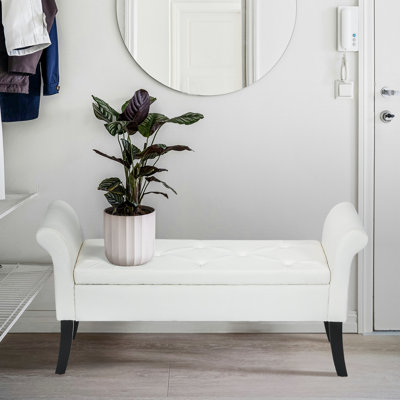 Padded Storage Ottoman Bench, Modern PU Leather Footrest, Rectangular Stool For Living Room Bedroom