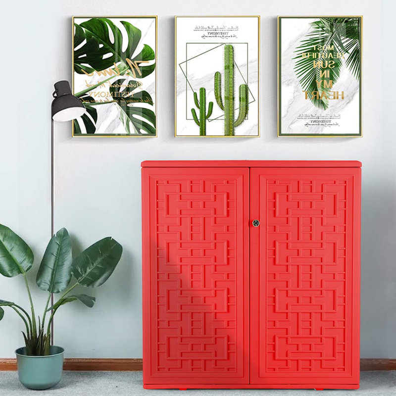 Armoire décorative en plastique à 2 portes, Rouge
