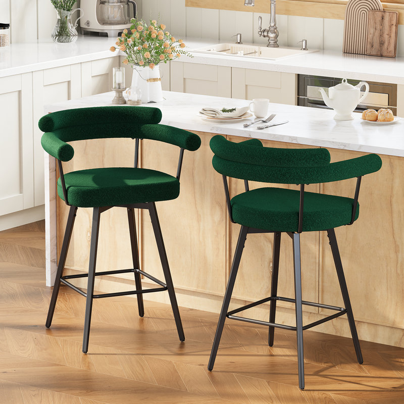 Ensemble de 2 tabourets de bar pivotants en molleton 26 po H, Vert