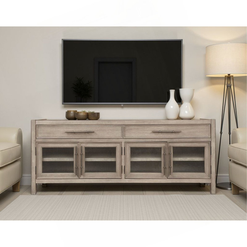 Console de meuble télé 65 pouces, aucun assemblage requis, finition chêne blanc