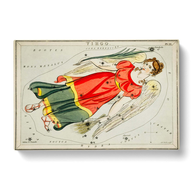 Astronomical Zodiac Chart of the Virgo - Wrapped Canvas Drawing Pint - Wrapped Canvas, 50cm H x 76cm W x 3cm D