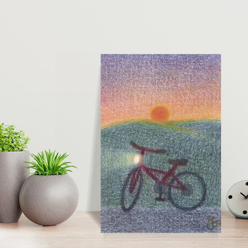 "Vélo au coucher du soleil", 18" H x 12" W