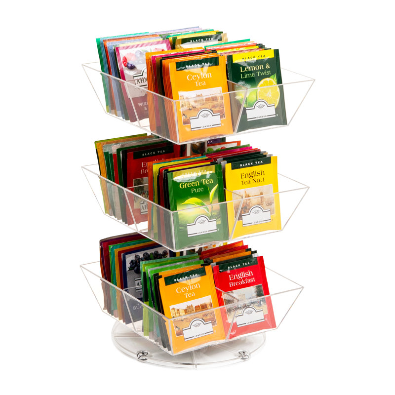 Carrousel de sachets de thé Mind Reader, organisateur en acrylique transparent à 3 niveaux avec 12 compartiments, station de thé rotative à 360 ° pour le rangement sur le comptoir