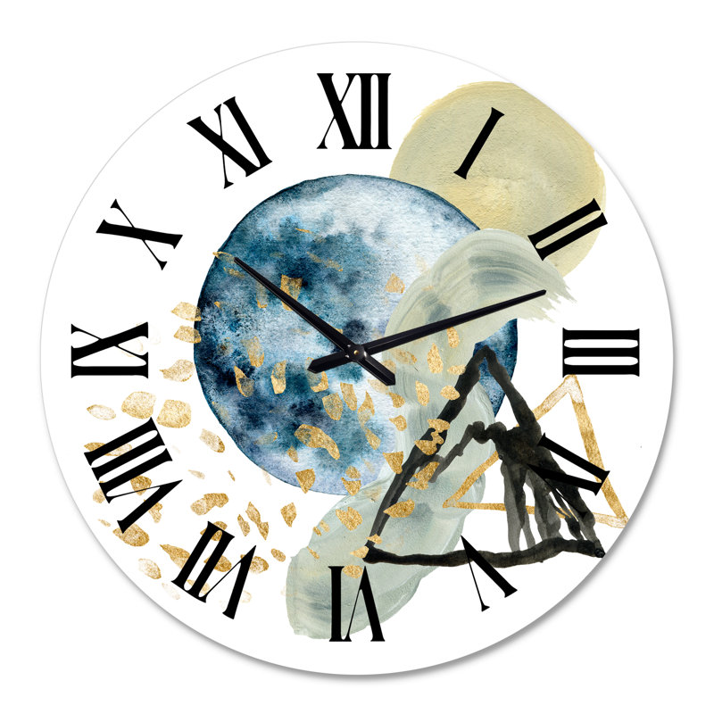 Horloge murale moderne paysage minimaliste de montagnes avec lune II, Grand
