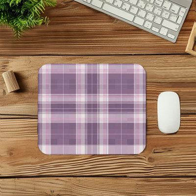 Purple Plaid Pattern IX Modern Gaming Cute Office Laptop Desk Pad Gift Mat Square Rectangle Non-Slip Mousepad