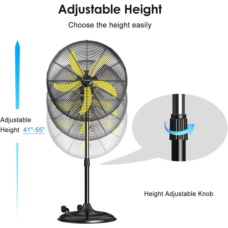 Ventilateur sur pied oscillant à haute vitesse de 20 po - 3 vitesses, homologué UL, moteur à courant alternatif 1 / 5HP pour commercial / entrepôt / garage