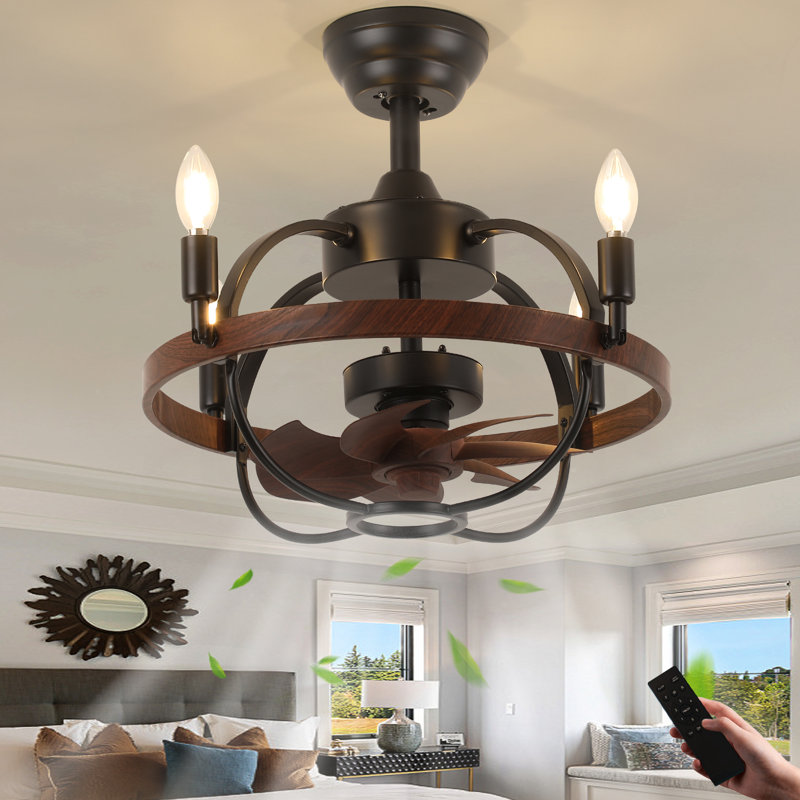 Ventilateur de plafond 20,47 "à cage noire avec ensemble d'éclairage et télécommande
