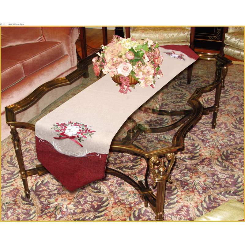 Hedin Embroidered Table Runner, Burgundy