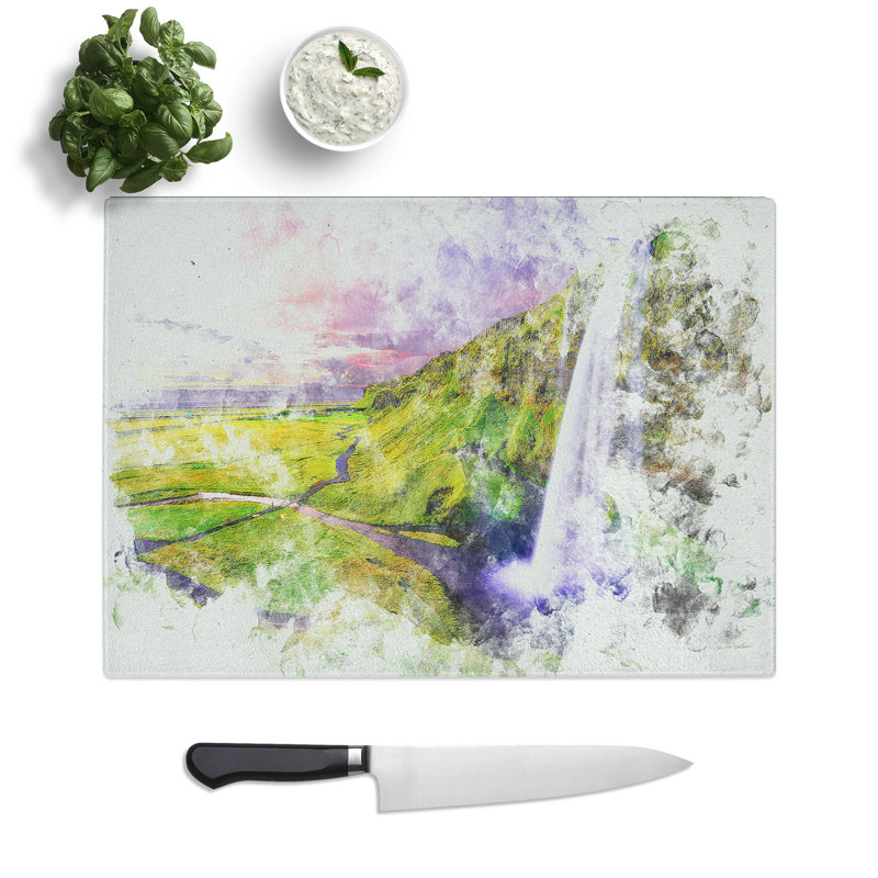 Tempered Glass Seljalandsfoss Waterfall Iceland Chopping Board, 20 cm x 28.5 cm