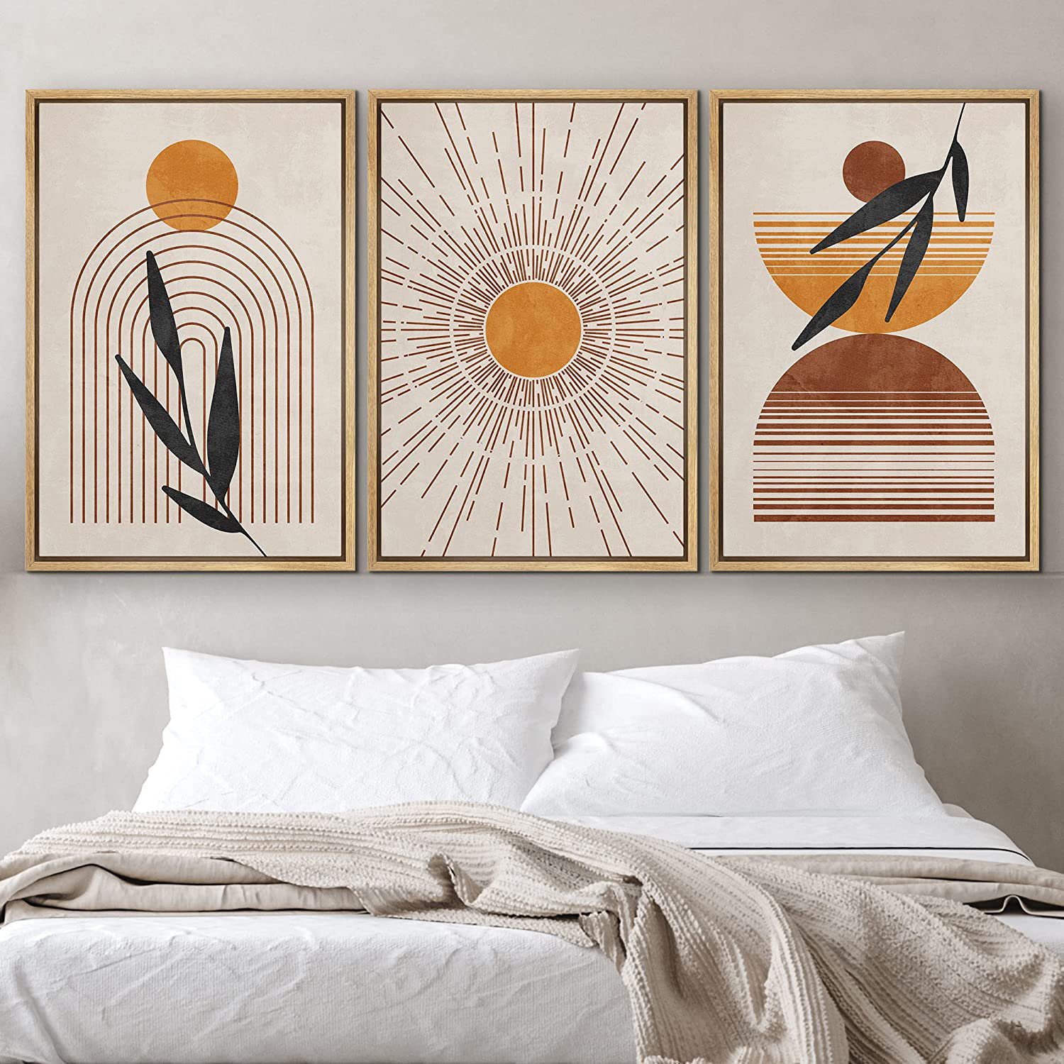 SIGNLEADER Geometric Pink Orange Retro Polygons Framed On Canvas 3 Pieces  Painting