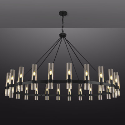 Lustre en roue de chariot à intensité variable avec abat-jour en verre 24 lumières l 70 po Acevedo