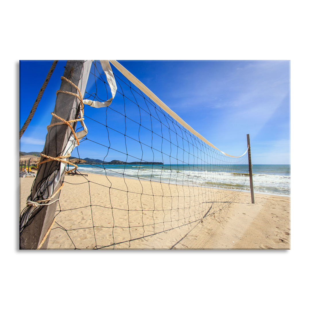 Glasbild | Wandbild Auf Echtglas | Volleyballnetz Am Strand Inkl. Aufhängung Und Abstandshalter LF2546