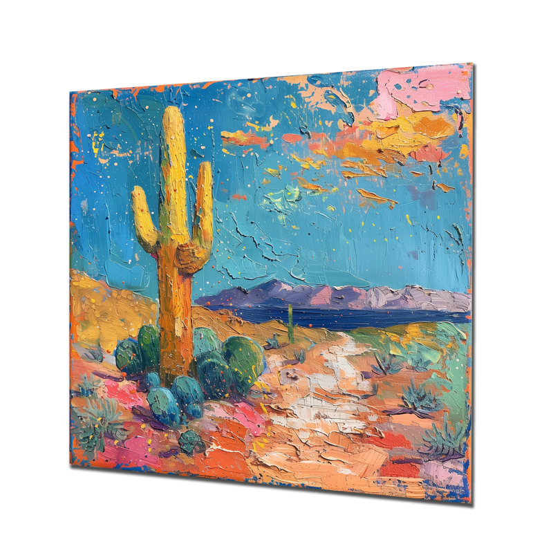 Jaune jaune, bleu du sud-ouest, désert, cactus - impression d'art mural cactus floral, H 30 po x l 30 po x P 1 po