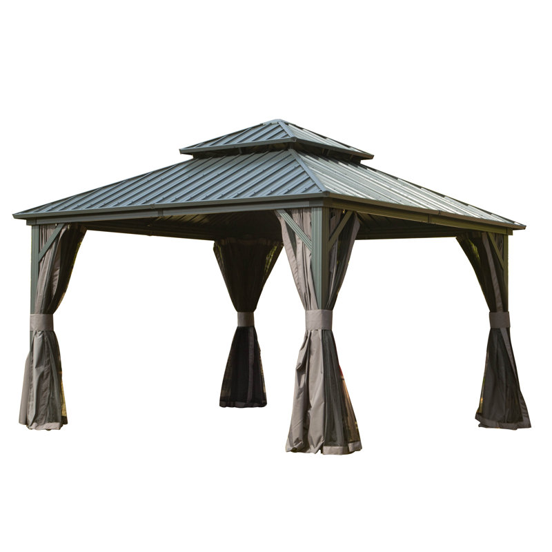 Galvanized Steel Patio Gazebo with Overhang Slope-design Double Roof, 12 ft x 12 ft