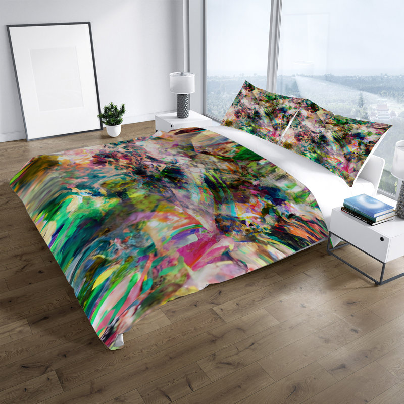 Polyester Abstract Duvet Cover Set, Queen Duvet Cover + 2 Queen Shams, Multicolor