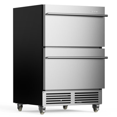 24 Inch Under Counter Double Drawer Refrigerator, Waterproof Stainless Steel Outdoor Refrigerator